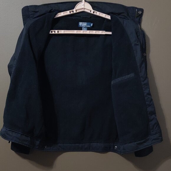 Polo Ralph Lauren Vintage Black Fleece Lined Bomber Jacket With Hood SIZE LARGE - Picture 3 of 7